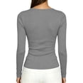 thumbnail image 6 of SuTry Womens Scoop Neck Top Long Sleeve Ribbed Knit Slim Fit Stretch Fabric Basic Tee Shirt Casual Everyday Wardrobe Staple, 6 of 7