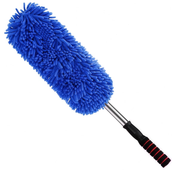 GARITIN Car Duster, Microfiber Car Cleaning Brush with Extendable Handle, Scratch-Free for SUV Truck RV Roof Windshield, Wet/Dry Washable Head, Blue