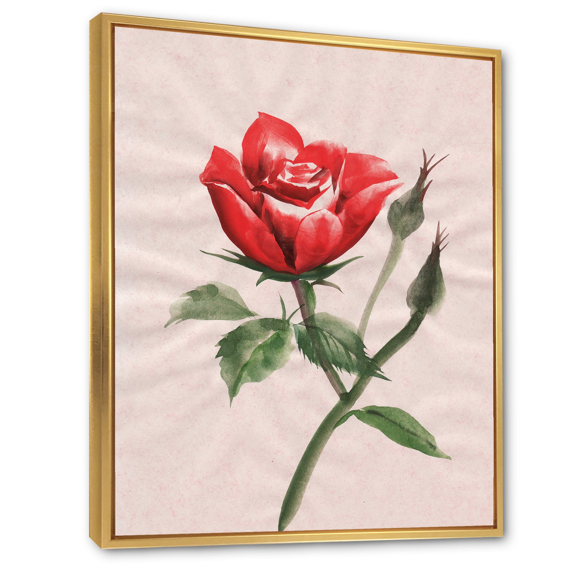 Designart 'Ancient Red Rose Flower II' Traditional Framed Canvas Wall Art Print