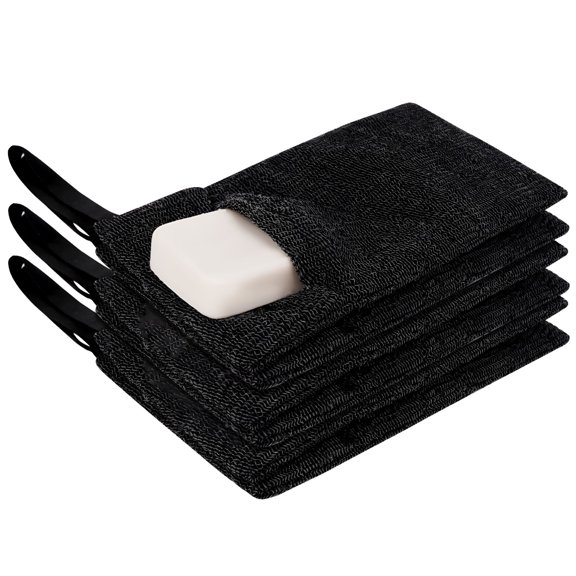 ACDANC 6 Pack Large Soap Saver Bag,Body Exfoliator Bar Soap Scrubber Pouch for Shower and Bath,Rough Soap Pocket Soap Saver Pouch for Massage,Peeling (Black)
