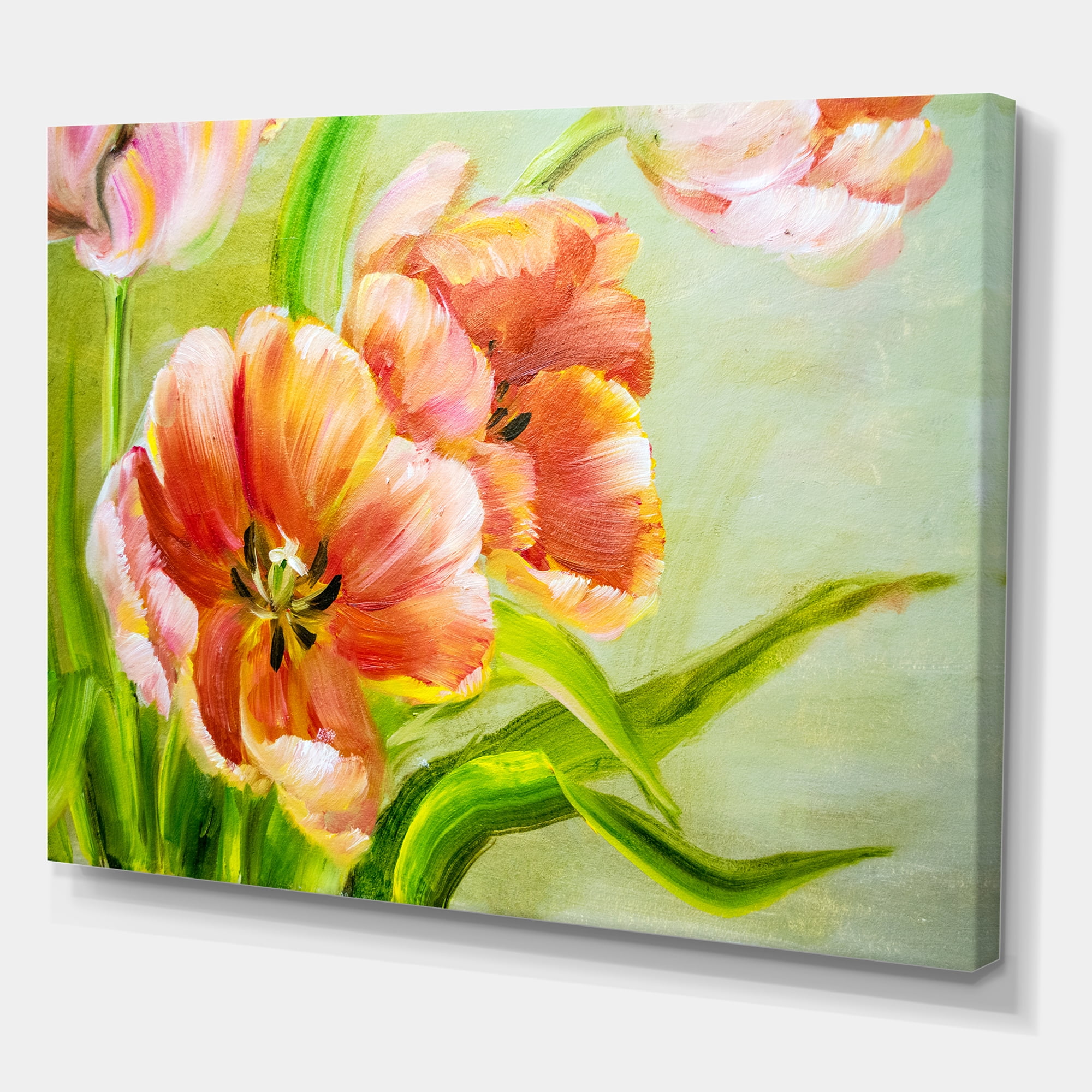 Designart ' Ancient Red Tulips Flowers II ' Traditional Canvas Wall Art Print