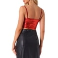 thumbnail image 3 of INSPIRAR CHIC Top de tirantes delgados sin mangas para mujer, brillante y metálico, crop cami rojo, 3 of 6