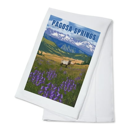 

Pagosa Springs Colorado Elk and Flowers (100% Cotton Tea Towel Decorative Hand Towel Kitchen and Home)