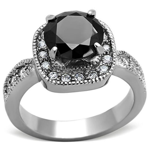Bague en Acier Inoxydable Poli avec AAA Grade CZ en Diamant Noir - Taille 5