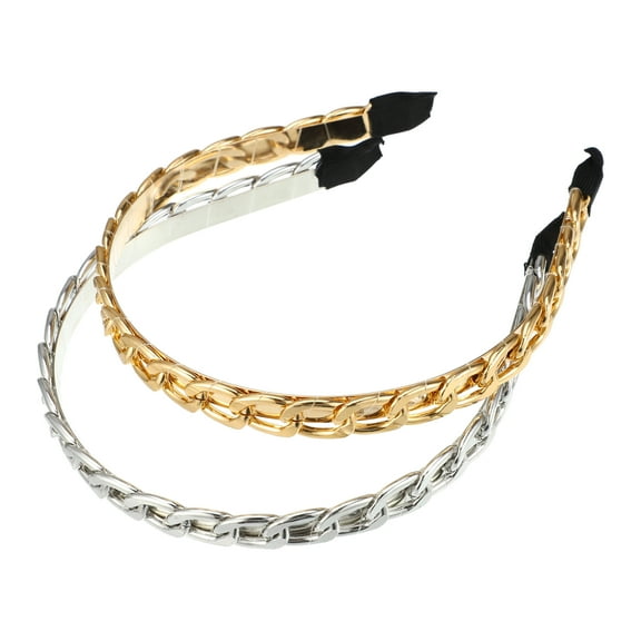 Unique Bargains 2 Pcs Metal Twisted Link Chain Shape Headbands Accessories for Women Gold Tone Silver Tone 5.31"x0.47"