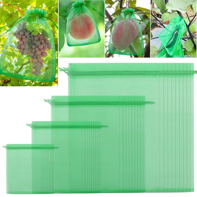 100Pcs Fruit Protection Bags Drawstring Design Fruit Tree Net Bag Bird-proof Fruit Mesh Bag for Home Garden Farm Green One Size