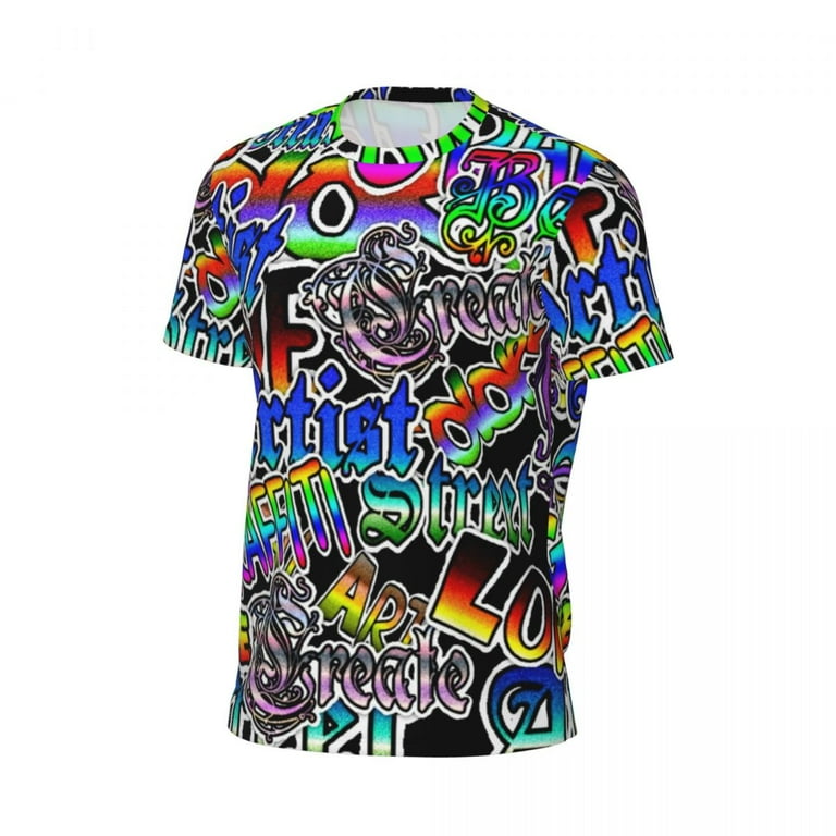 T Shirt For Men Colorful Word Graffiti Letter Art Print Harajuku