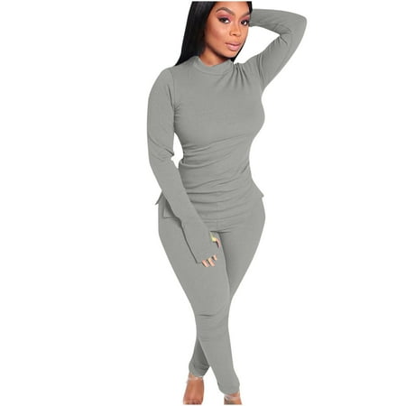 CKpwisy 2 Piece Outfits Thermal Underwear for Women Soft Mock Neck Baseshirt Top and Bottom Sets Base Layer Cold Weather Thermal Sets Gray XXL