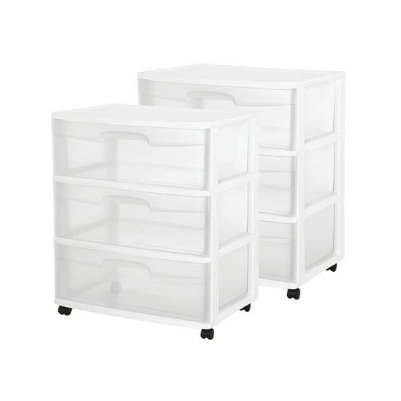 Sterilite Chariot de Rangement à 3 Tiroirs Portable avec Roulettes (2 Pack)