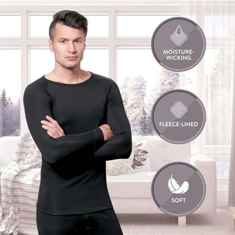 Rocky Men’s Thermal Underwear Set Insulated Top & Bottom Base Layer For  Cold Weather, Black 4X