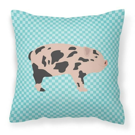 Carolines Treasures BB8109PW1414 Mini Miniature Pig Blue Check Fabric Decorative Pillow, 14 x 14 in.