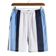 thumbnail image 2 of Shorts for Men Casual Men's Casual Cotton Linen Colorblock Striped Drawstring Mid Waist Shorts with Pocket for Summer Blue L, 2 of 6