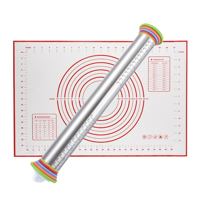 Adjustable Rolling Pin Silicone Pastry Mat Suitable for Baking Pizza Dough Pie Pastry Cookies Pasta Stainless Steel Kitchen Utensil Kitchen Gadgets