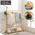 thumbnail image 2 of ShadeMart Nature Bamboo Clothing Rack with Wheels, Rolling Garment Rack for Hanging Clothes, 39" L x 13.8" W x 61" H, 2 of 6
