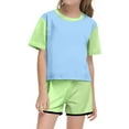 thumbnail image 2 of TOOYOU Girls Summer Outfit Sets Print Short Sleeve Top And Shorts Set Cute Round Neck Pocket Casual Outfit For Teens And Juniors Girls Playtime Outfits Size 4-5 Years Green, 2 of 5