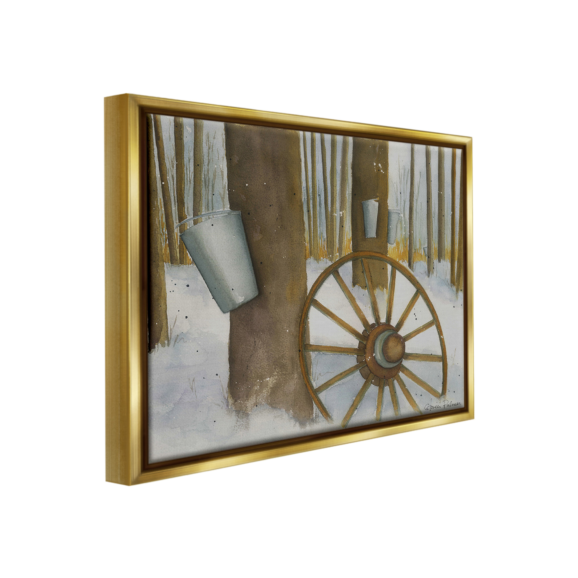 Stupell Industries Maple Sugaring Trees Landscape Painting Gold Floater Framed Canvas Art Print Wall Art, 31 x 25