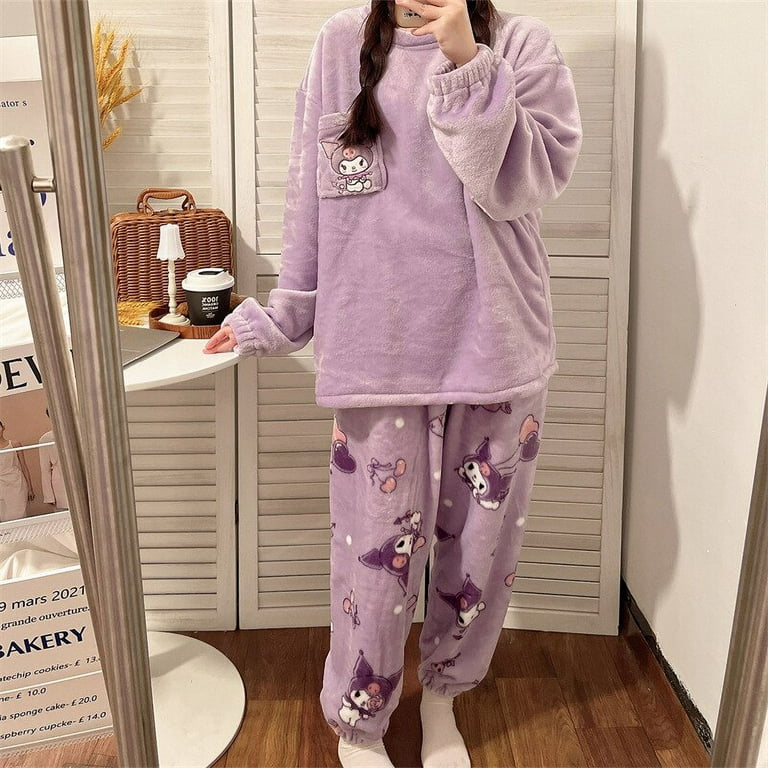 Japanese Kawaii Women Pyjamas Set Cute Winter Warm Flannel Thick