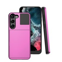 FIEWESEY Compatible with Samsung Galaxy S23 Case Wallet Card Holder Sliding Cover Credit Card Slot ID Pocket Dual Layer Hybrid Protective for Samsung Galaxy S23(Pink)