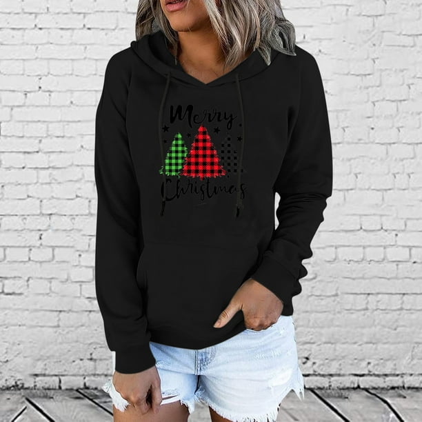 Jersey con capucha Pntutb para mujer, sudaderas con botones, bolsillo con cordón, estampado de Navidad, sudaderas informales de manga larga con cuello en V Pntutb Pntutb-3315