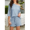 thumbnail image 2 of Women 2 Piece Outfits Sweater Sets Solid Off Shoulder Knit Suit Pullover & Shorts, 2 of 4