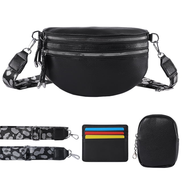 Bolso Pecho PU para Mujer Riñonera Suave Correa Ajustable Riñonera (negro)