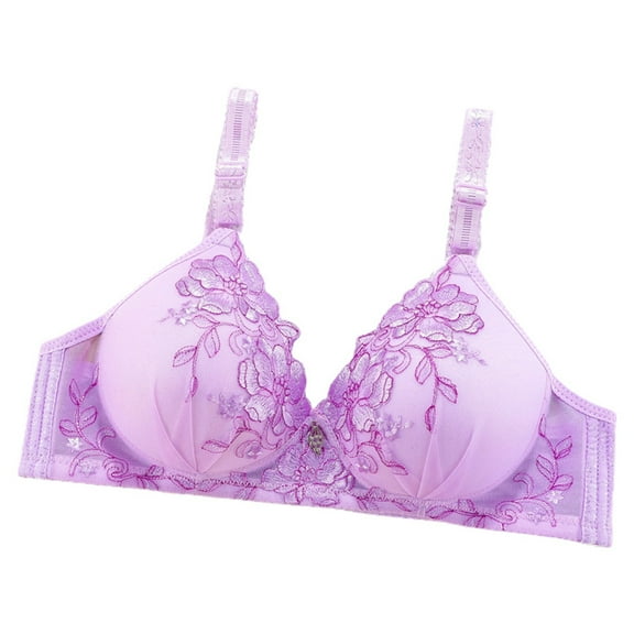 Tanghaowl Women's Thin No Underwire Bra Embroidered With A Pair Of Breathable Beauty Back Chest Gathering Bra plus Size Compression Bra