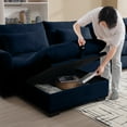 thumbnail image 4 of Dinosisco Loveseat with Two Storage Ottomans, U-Shaped Sleeper Sofa for Living Room, Blue Corduroy, 4 of 9