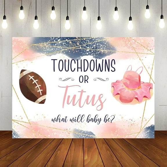 Touchdowns or Tutus Gender Reveal Party Beautiful Backdrop Boy or Girl American Football Baby Shower Background Blue or Pink What Will Baby be Party Supplies Cake Table Banner