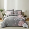 thumbnail image 3 of Davulos King Comforter Set Grey 7 Pieces Bed in a Bag Pink Floral Bedding Sets Elegant Flower Bed Set Lightweight Comforter for All Season with Flat Sheet, Fitted Sheets, Pillowcases & Shams, 3 of 8