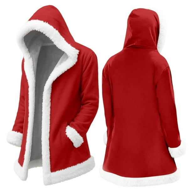 Ceisia Women's Christmas Solid Color Hooded Cardigan Long Sleeve Gift Wool Collar Sweatshirt Coat with Pockets