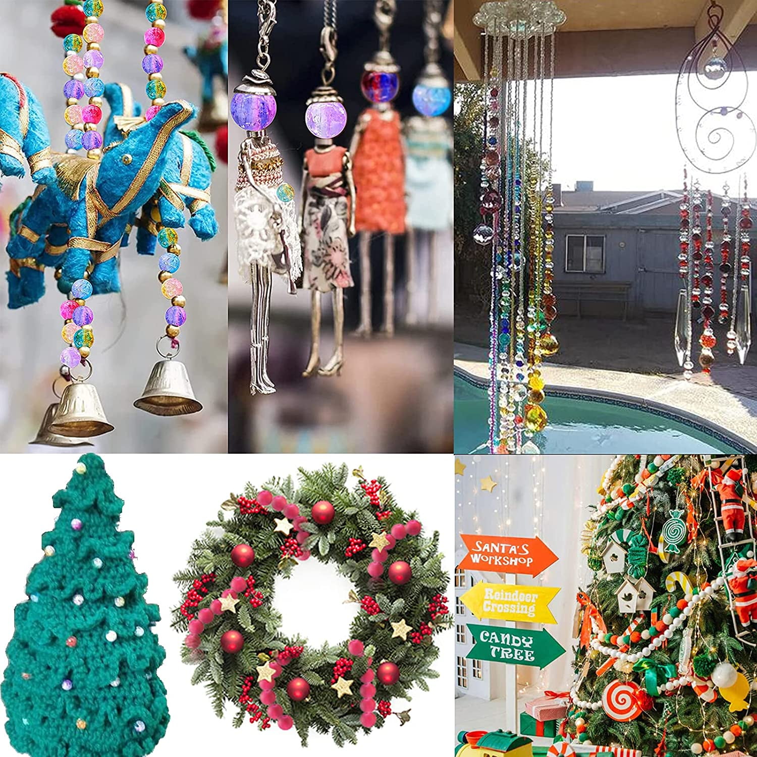 PH 8mm Glass Beads 630pcs 18 Colors Beads for Jewelry Making with Scissors Elastic Thread Beading Needles for Christmas Tree Decoration for DIY