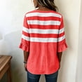 thumbnail image 5 of Wovilon Summer Casual V Neck Striped Blouse for Women, 3/4 Ruffle Sleeve Button Down Front with Pleated Detail, Relaxed Fit Everyday Vacation Outfit, 5 of 6