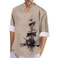 thumbnail image 1 of Camisas s Para Hombre Manga Larga Camiseta estampada de manga larga con cuello levantado para hombre, informal, a la moda, para vacaciones en la playa (Khaki, 3XL), 1 of 4