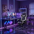thumbnail image 2 of Frovlni Ergonomic Gaming Chair for Adults with Footrest, Reclining High Back PU Leather Office Computer Chair, Height Adjustable Headrest & Lumbar Support, Black & White, 2 of 9
