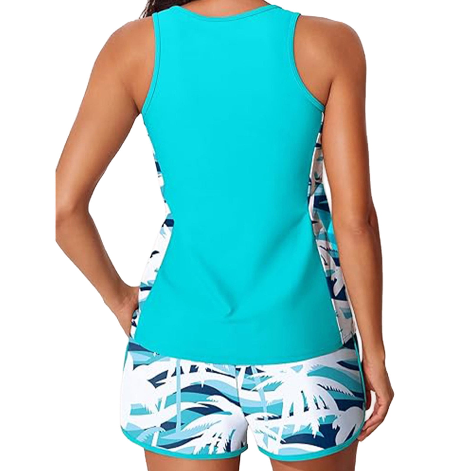 COMVALUE Blouson Tankini Swimsuits for Women 2026 Tummy Control Two Piece Bathing Suits with Sporty Pockets Swim Shorts (Sky Blue, S)