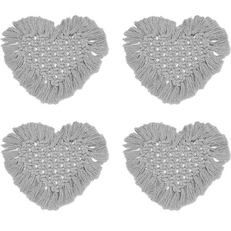 

Rattan Macrame Boho Coasters | Bohemian Set of 4 Table Decor Cute Coaster Woven with Flat Absorbent Center for Desk