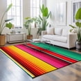 thumbnail image 3 of Area Rugs 4'x6'. Mexican Style Carpet Runner Indoor Outdoor Rugs Home Decor Aesthetic, Colorful Mexico Stripes Green Red Pink Non Slip Mats Washable Accent Rug for Living Room Bedroom, 3 of 8