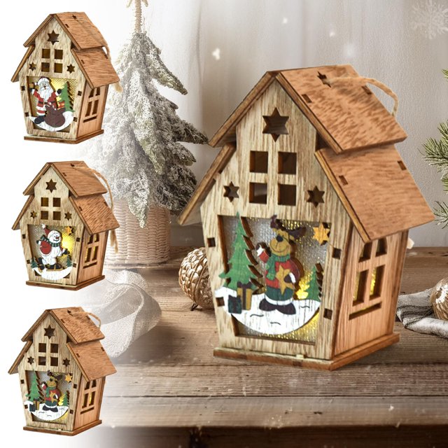 Ganfancp Navidad Luminosa Cabina Ventana Pantalla Árbol de Navidad Puerta Decoración de Madera Ofertas Del Día 1X Cabina Iluminada de Navidad de Dos Pisos