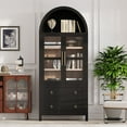 thumbnail image 3 of MINESTIA 71" Tall Arched bookcase, Arched Kitchen Pantry Cabinet with 2 Large Drawers, Adjustable Shelves, Glass Door, 3 of 9