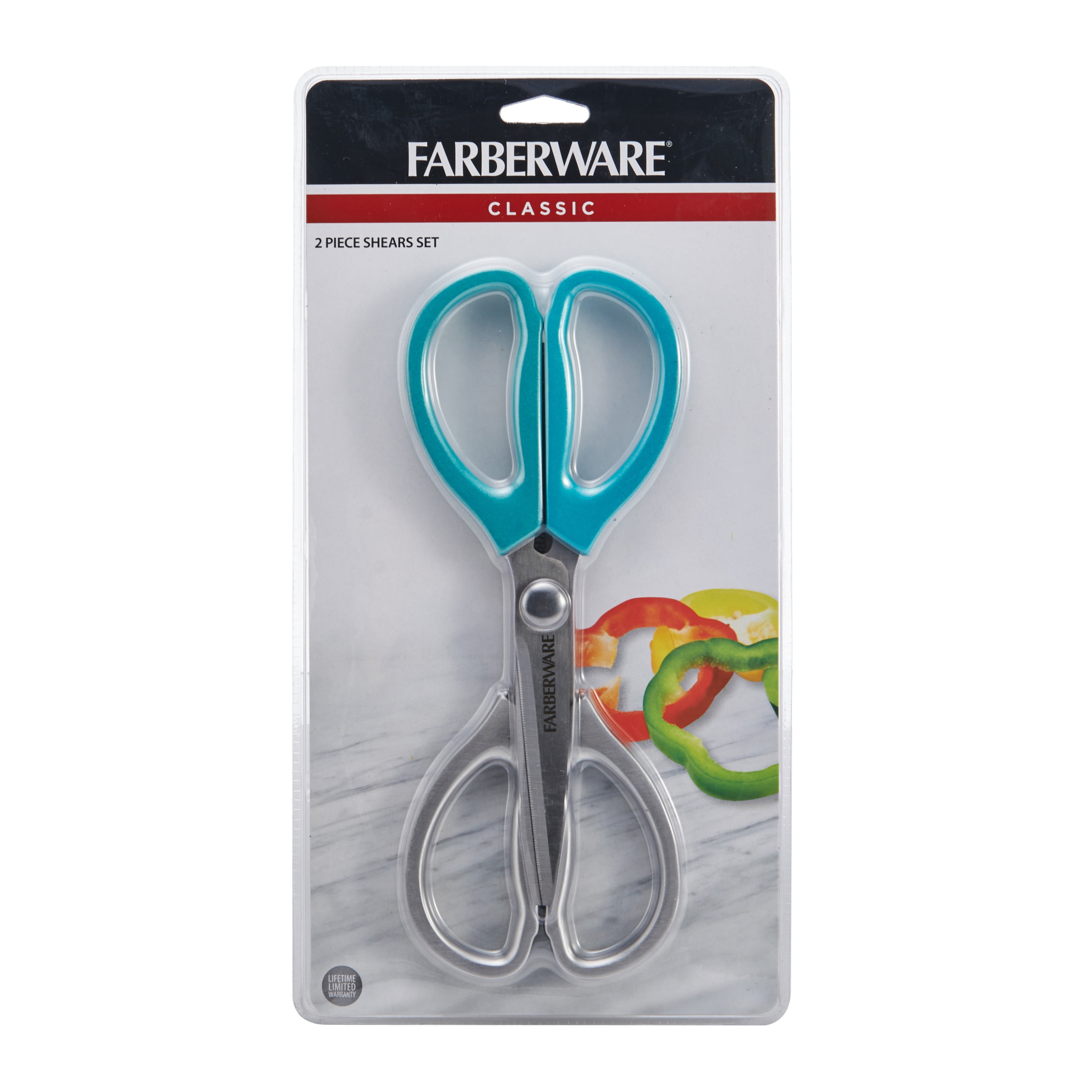 Farberware Classic 2-piece Kitchen Scissor Set in Metallic Stainless Steel and Teal