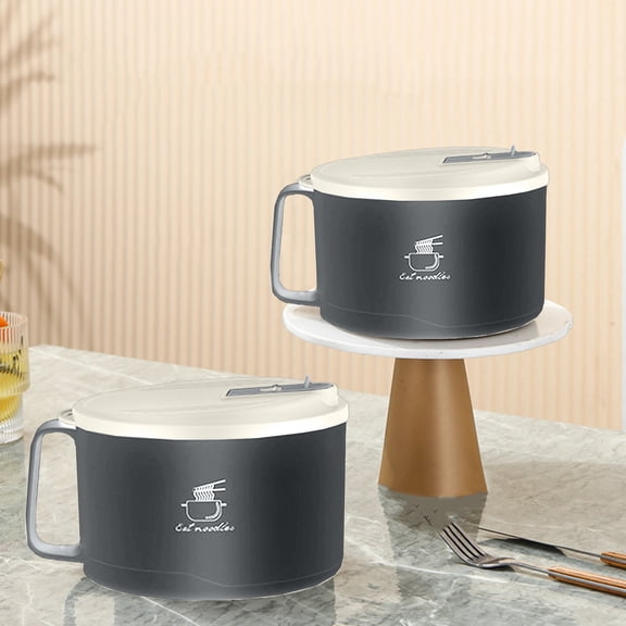 Microwave Ramen Bowl with Handles, Soup Bowl with Lid and 304 Stainless Steel Liner Heat insulation and anti scalding, for Soup and Instant Noodles,Oatmeal, Gumbo, Salad (1100ml/37oz)