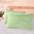 thumbnail image 3 of Pack of 4 Soft Faux Fur Pillow Cases with Zipper, Green, Standard, 3 of 6