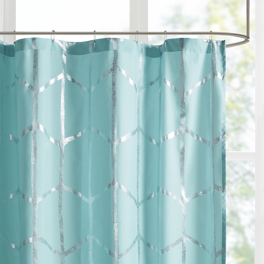 MAYEERTY Printed Metallic Shower Curtain, 72" x 72", Machine-Washable, Aqua