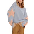 thumbnail image 6 of Patlollav Gray Womens Tops Casual Loose Color Matching Round Neck Long Sleeved T-Shirt Loose Top/Shirt, 6 of 6