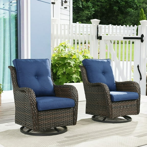 POCASSY Outdoor Wicker Rattan Swivel Rocking Patio Club Accent Chairs with Cushions