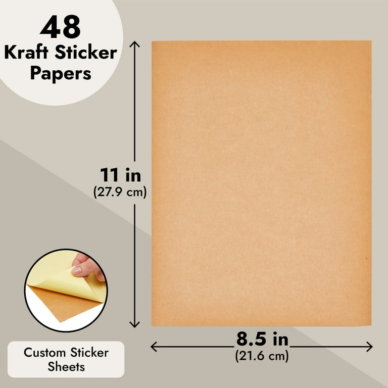 48 Pack Kraft Paper Sticker Paper, Full Sheet Printable Brown Labels  (8.5x11 In) 