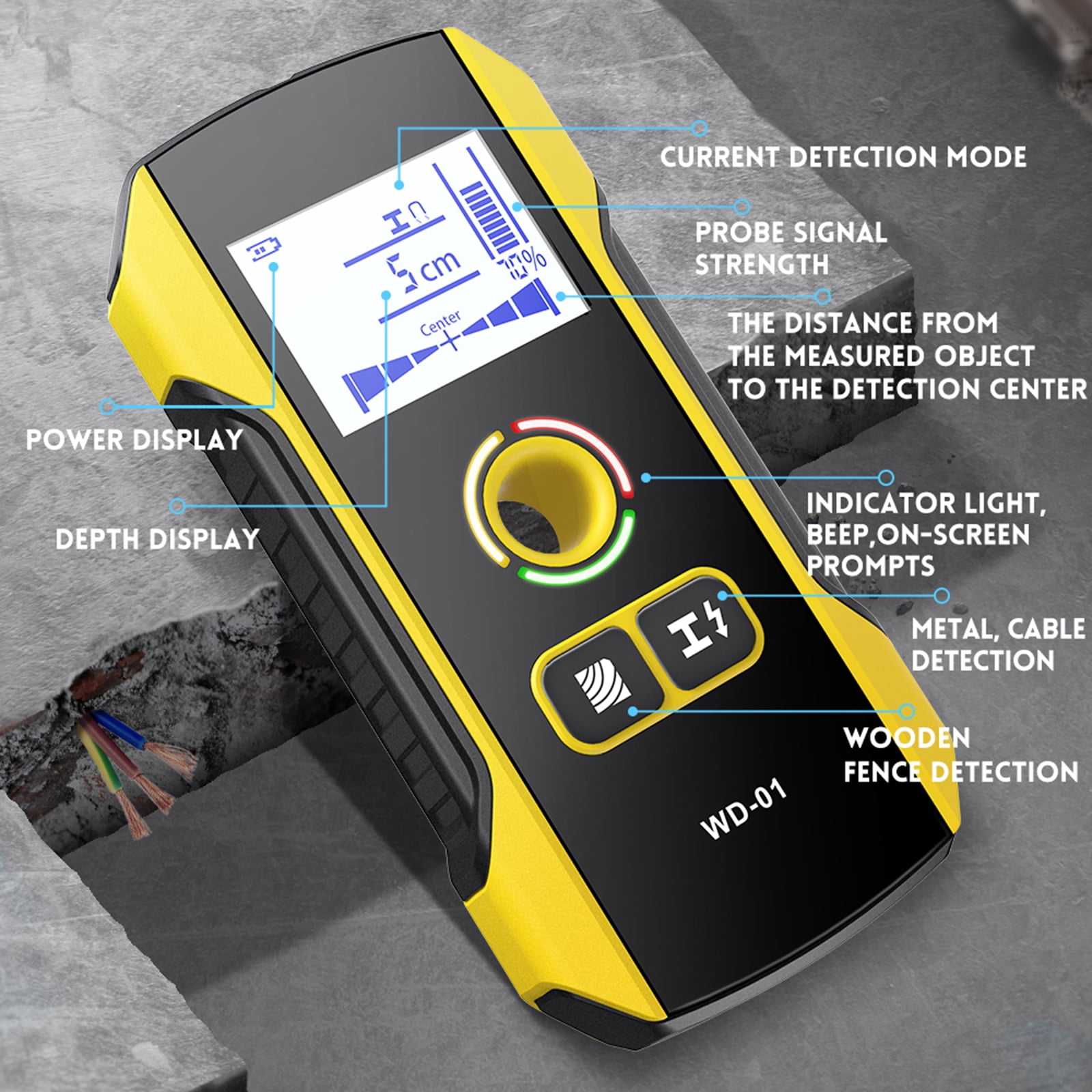 Electronic Studs Finder with Backlit Rechargeable Color Screen Backlit Wall Scanner Metal Detection Wall Detector