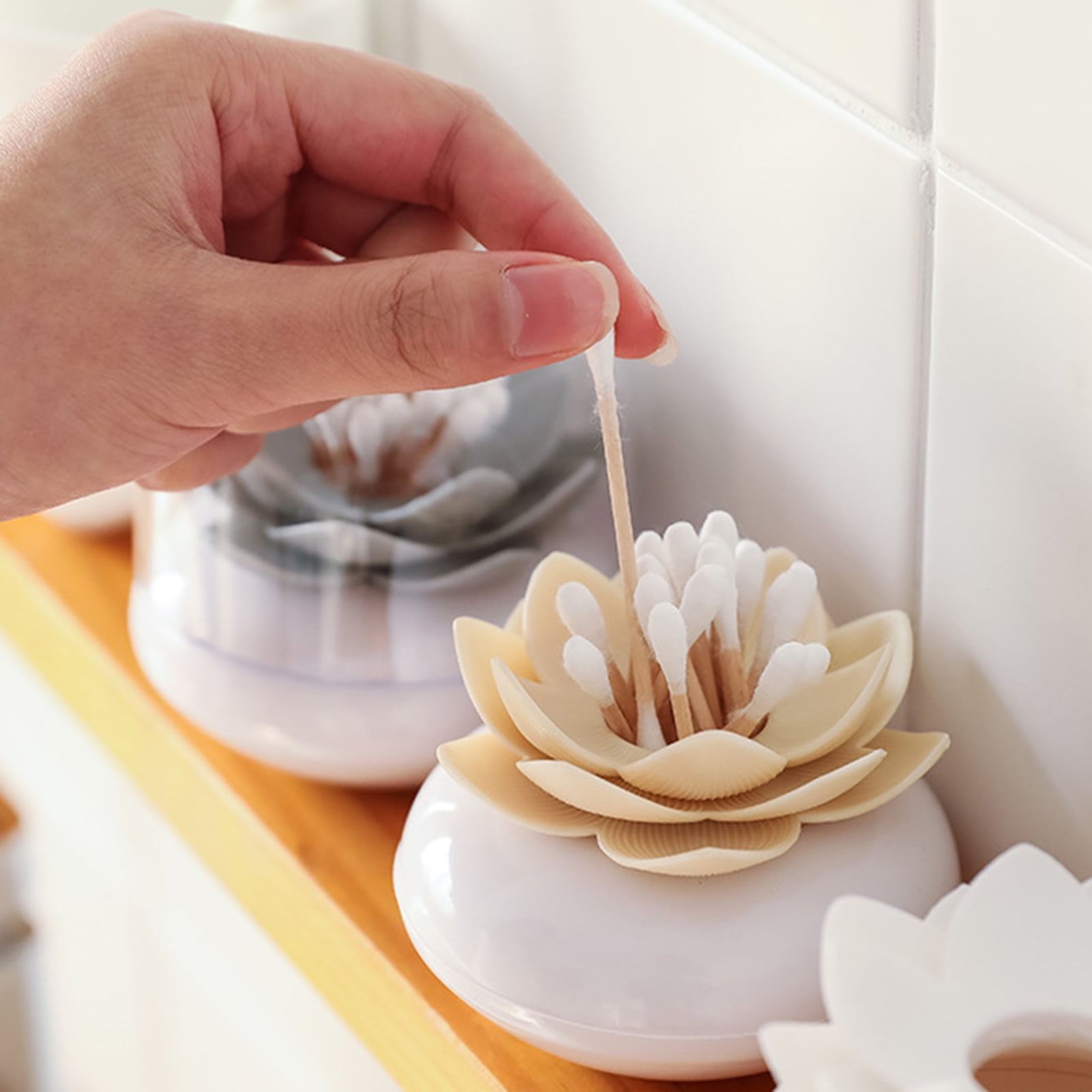 Travelwant Q-Tips Holder Lotus Cotton Swab Holder,Cotton Bud Small Q ...