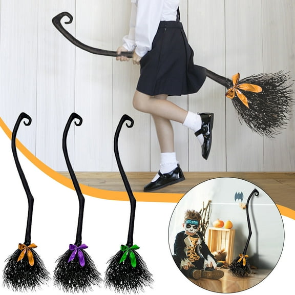 HAITIANS 4.5ft Witch Broom With Ribbons Wicked Witches Broomstick,Halloween Layout Props ,Halloween Witch Broom With Colorful Ribbons Wizard,Photo Booth Accessory,Adults Party Decorations