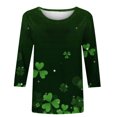 thumbnail image 4 of xixinqiwan St Patrick's Day Round Neck Shirts for Women,Women Lucky Four-Leaf Clover Graphic Shamrock Slainte Tshirt Carnival Seven Sleeve Tee Tops, 4 of 6